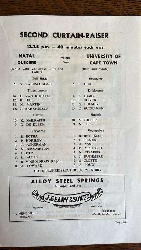 1962 South Africa vs British Isles at Kings Park Programme & Itinerary Maps x 2, details below