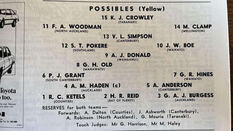 1982 All Blacks Trials at Athletic Park Programme, details below