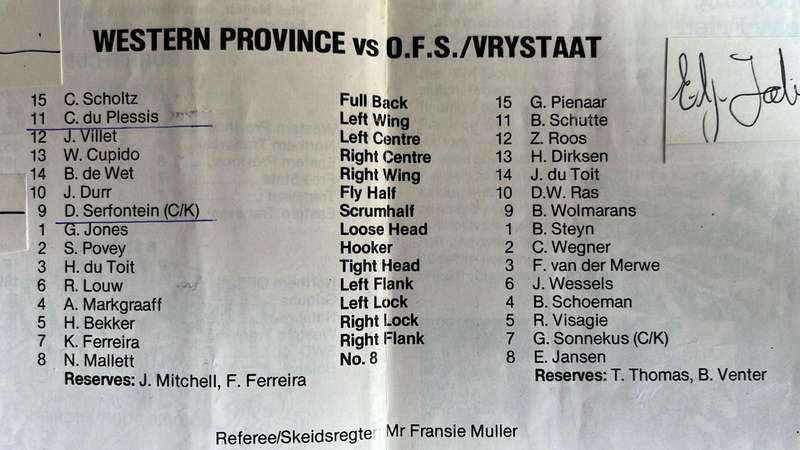 1983 Western Province vs Orange Free State at Newlands Baumgarten Signed Programme, details below