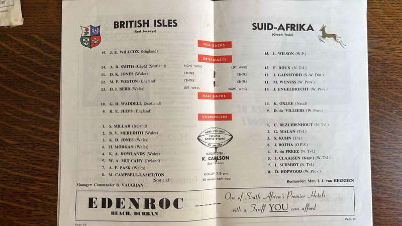 1962 South Africa vs British Isles at Kings Park Programme & Itinerary Maps x 2, details below
