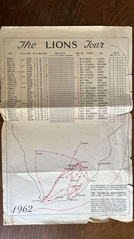1962 South Africa vs British Isles at Kings Park Programme & Itinerary Maps x 2, details below