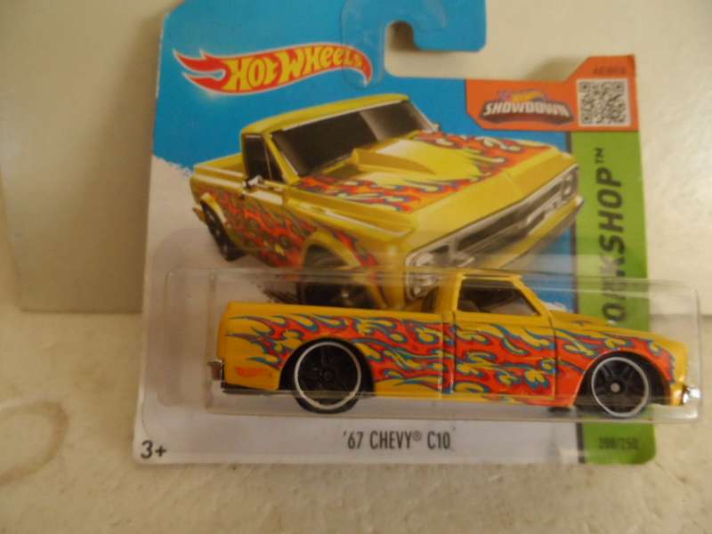 Hot Wheels 2014 67 Chevy C10 HW Workshop 208/250 Yellow Flames -sealed short card- [m52]