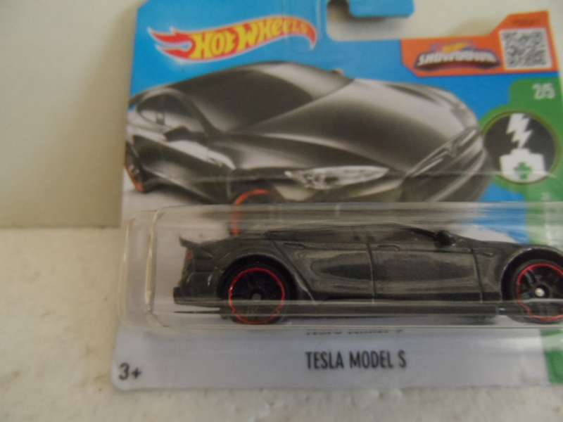 Hot Wheels Tesla Model S Grey 2016 HW Green Speed  Red Rims -sealed short card - [m51]