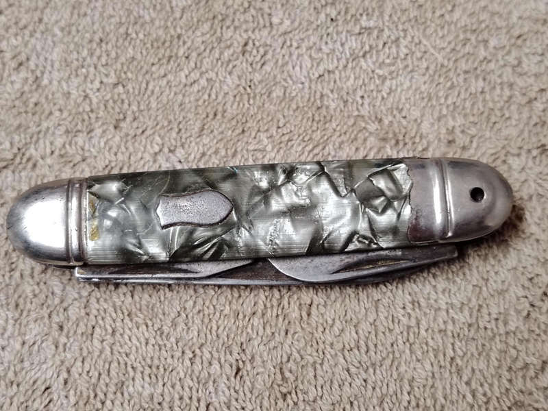 VINTAGE RICHARDS SHEFFIELD ENGLAND 2 BLADE GREY CELLULOID POCKET JACK KNIFE