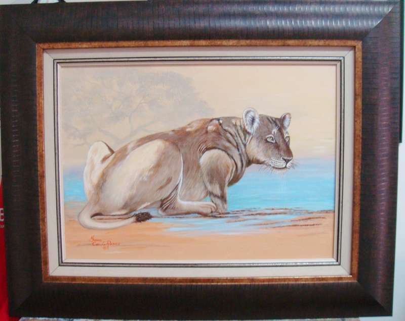 `LIONESS`  -  BEAUTIFULY FRAMED OIL - ORIGINAL !!  by  Yvonne Carola-Pearce - Size 780mm x 630mm