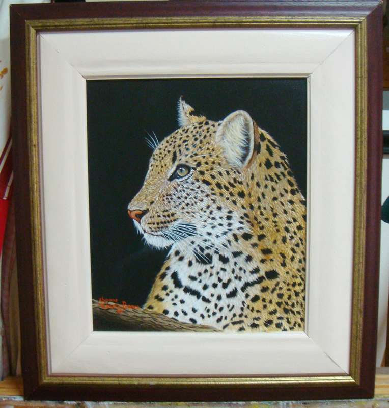 `LEOPARD`  -  BEAUTIFULY FRAMED OIL - ORIGINAL !!  by  Yvonne Carola-Pearce - Size 550mm x 500mm