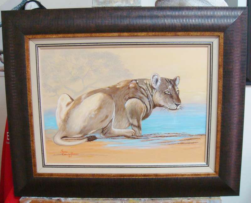 `LIONESS`  -  BEAUTIFULY FRAMED OIL - ORIGINAL !!  by  Yvonne Carola-Pearce - Size 780mm x 630mm