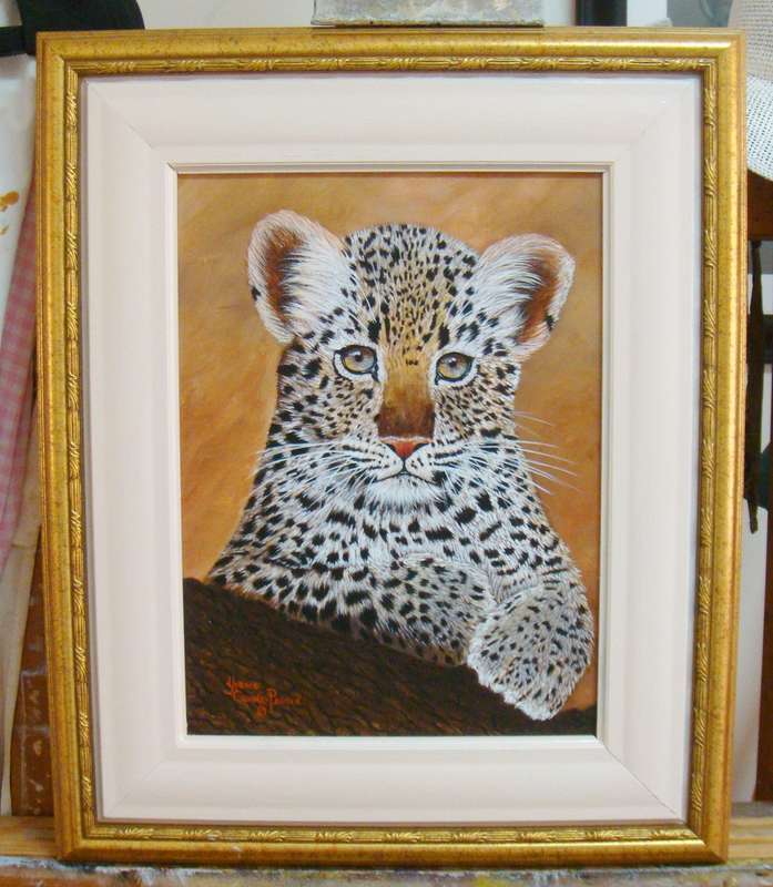 `BABY LEOPARD  -  BEAUTIFULY FRAMED OIL - ORIGINAL !!  by  Yvonne Carola-Pearce - Size 570mm x 470mm