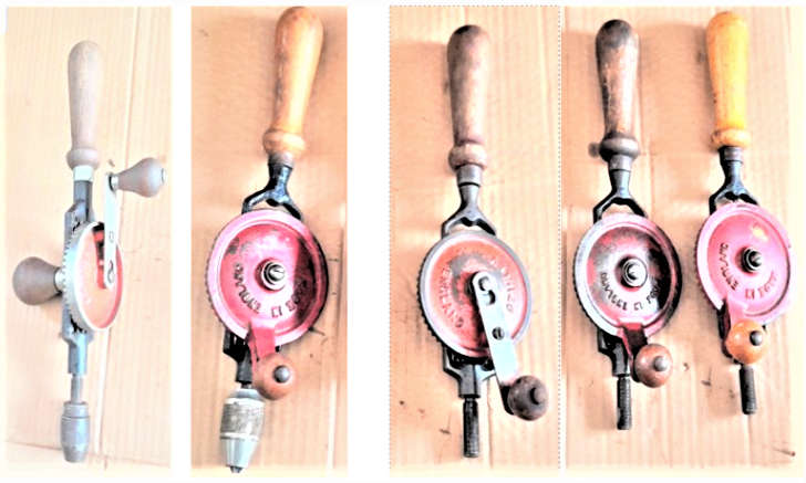 Stanley No803 & 4 other Eggbeater Hand Drills - 3 missing chuck  - As per pictures