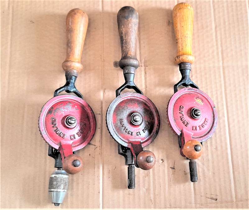 Stanley No803 & 4 other Eggbeater Hand Drills - 3 missing chuck  - As per pictures