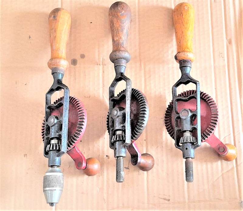 Stanley No803 & 4 other Eggbeater Hand Drills - 3 missing chuck  - As per pictures