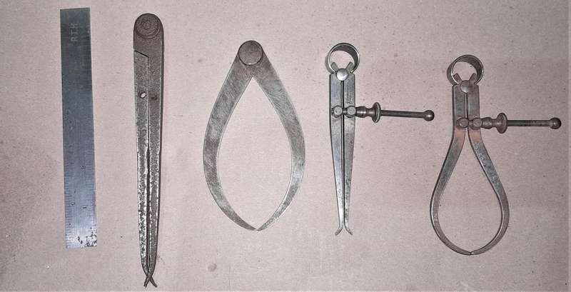 4 Calipers ,(incl 2 LS Starret) + a 6" Rabone Ruler
