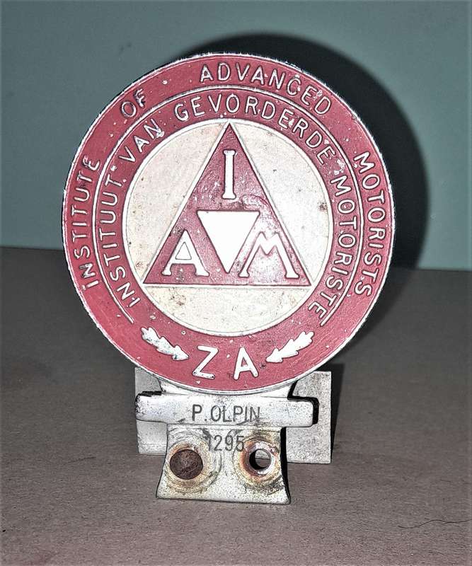 Vintage Institute of Advanced Motorists ZA Bumper Badge No 1295- Open to reasonable offers