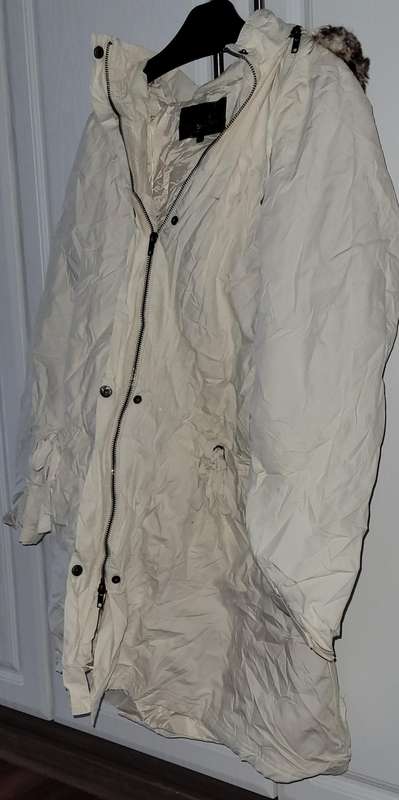 Ladies long jacket with removable hoodie