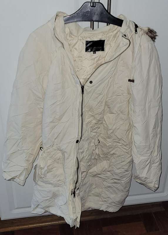 Ladies long jacket with removable hoodie
