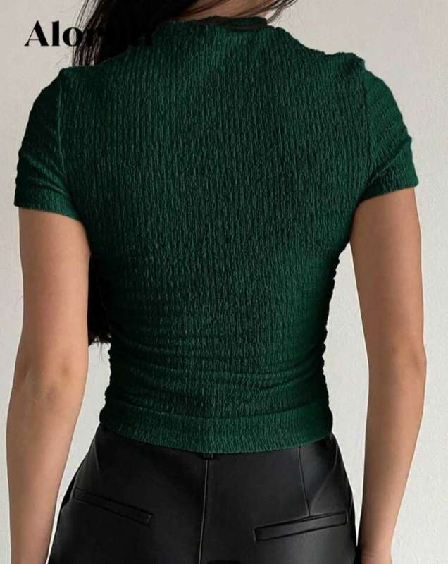 Aloruh women's textured green fitted t shirt
