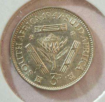 *** 1947 - SA UNION 3 PENCE IN MYLAR #14 ***