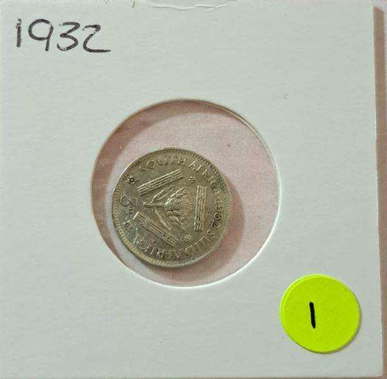 *** 1932 - SA UNION 3 PENCE IN MYLAR #1 ***