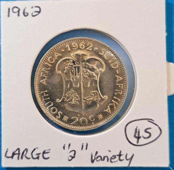 *** 1962 - SA SILVER DECIMAL 20 CENT IN MYLAR #45 ***