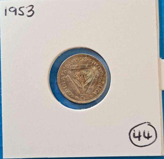 1953 South Africa Union 3 Pence in Mylar #44