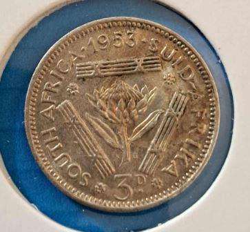 1953 South Africa Union 3 Pence in Mylar #44