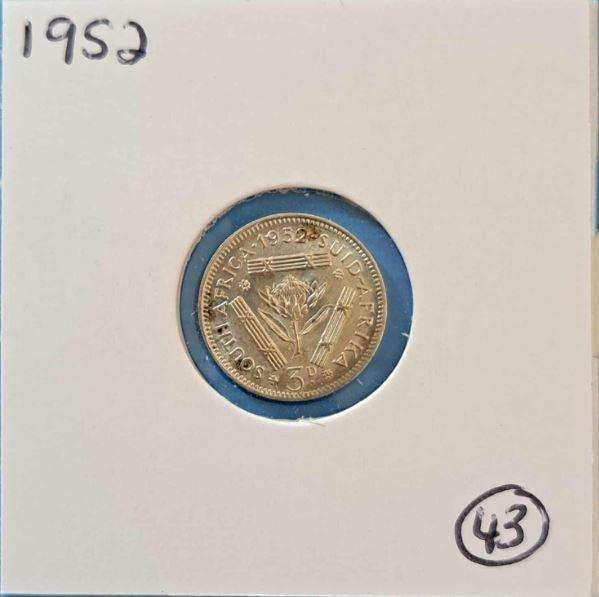 1952 South Africa Union 3 Pence in Mylar #43