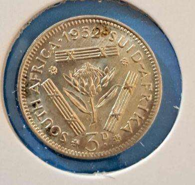 1952 South Africa Union 3 Pence in Mylar #43