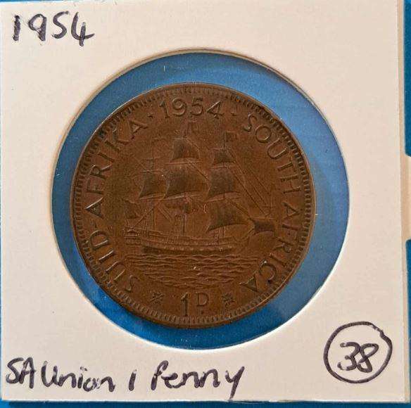 1954 South African Union Penny in Mylar #38