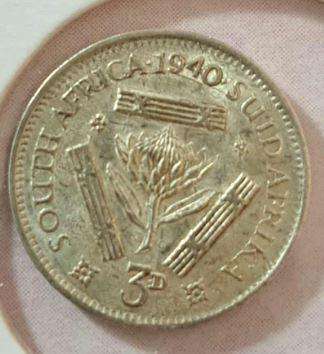 *** 1940 - SA UNION 3 PENCE IN MYLAR #7 ***