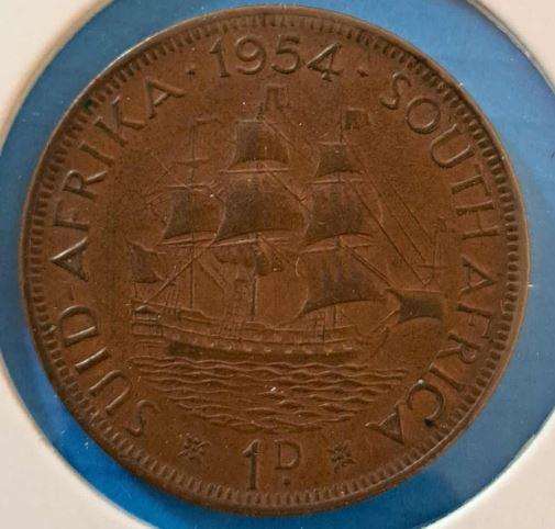 1954 South African Union Penny in Mylar #38