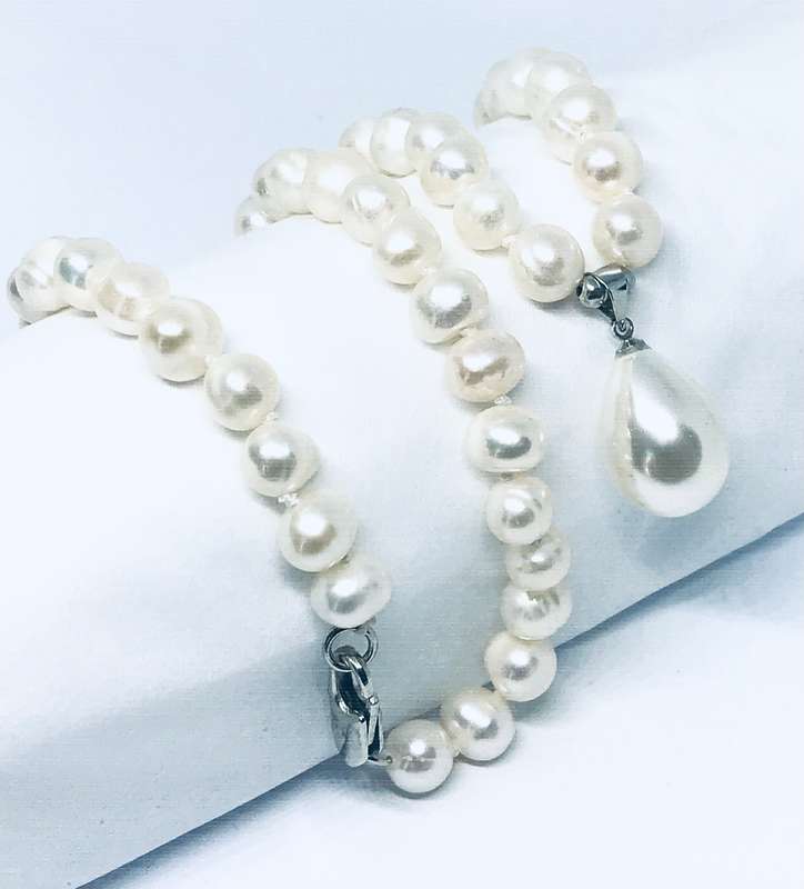 Genuine Pearl Necklace with Shell Pearl Drop Pendant - Beautiful