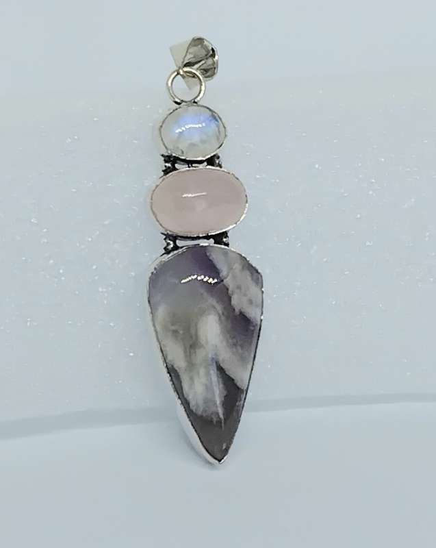 Amethyst, Rose Quartz & Moonstone Pendant - ask for a FREE chain!!!
