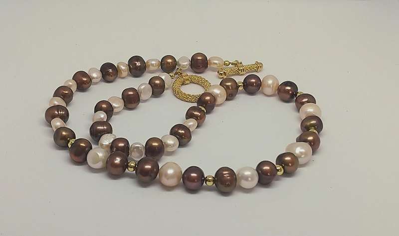 Bronze & Cream Genuine Pearl Necklace - Gorgeous