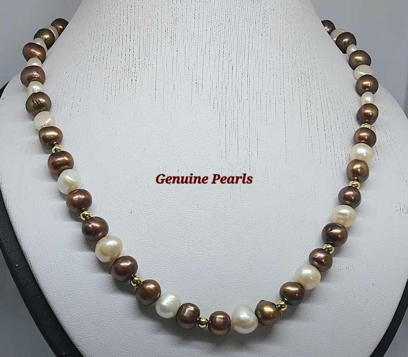 Bronze & Cream Genuine Pearl Necklace - Gorgeous