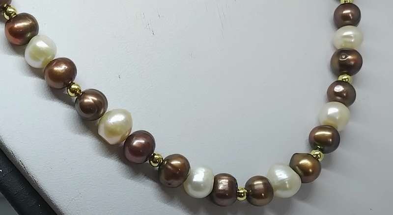 Bronze & Cream Genuine Pearl Necklace - Gorgeous