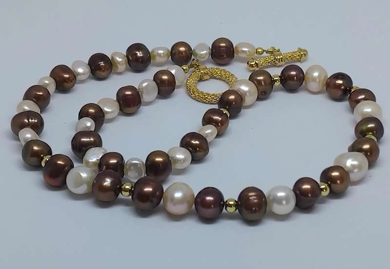Bronze & Cream Genuine Pearl Necklace - Gorgeous