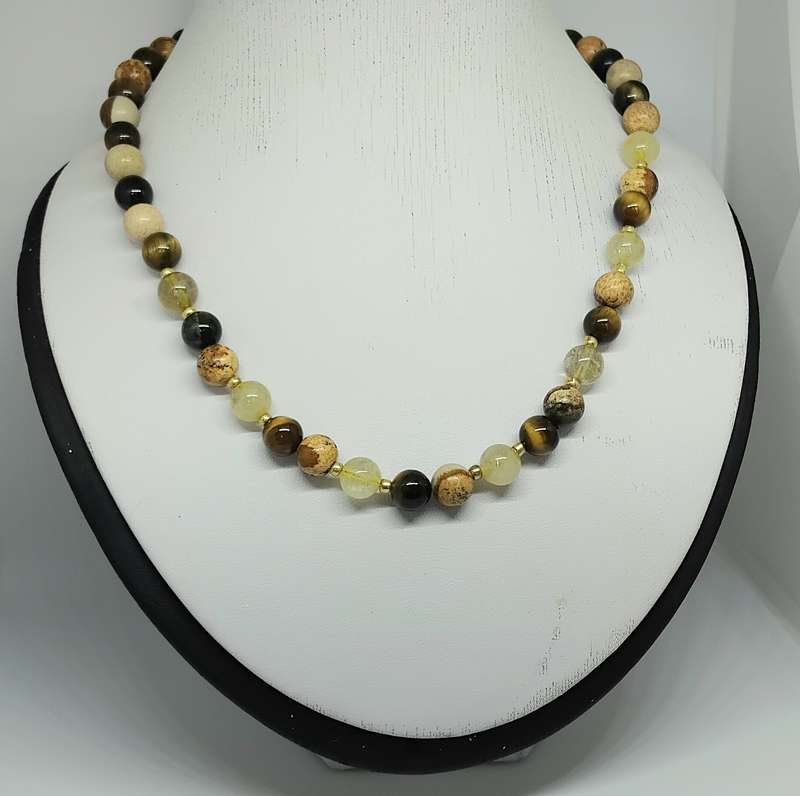 Picture Jasper, Yellow/Blue Tigers Eye & Citrine - the stone of abundance - Unique Necklace