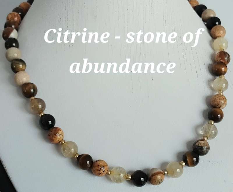 Picture Jasper, Yellow/Blue Tigers Eye & Citrine - the stone of abundance - Unique Necklace