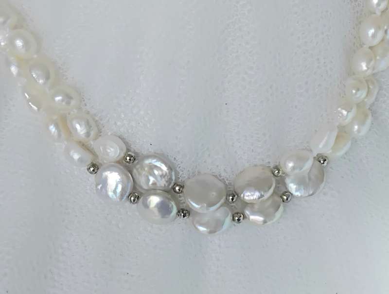 SALE! Genuine Pearl Double Strand Necklace - Baroque and Coin - Beautiful!