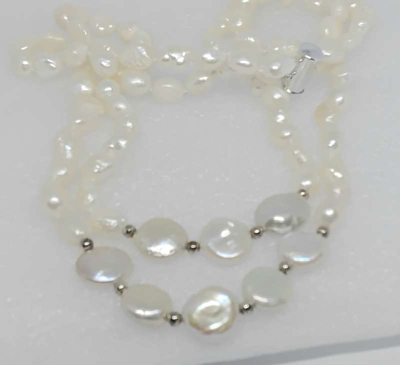 SALE! Genuine Pearl Double Strand Necklace - Baroque and Coin - Beautiful!