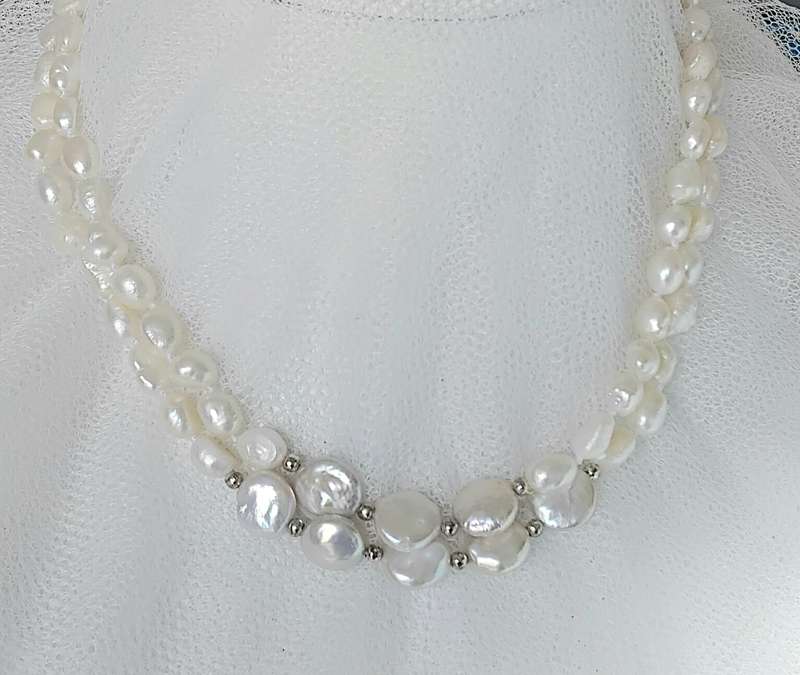 SALE! Genuine Pearl Double Strand Necklace - Baroque and Coin - Beautiful!