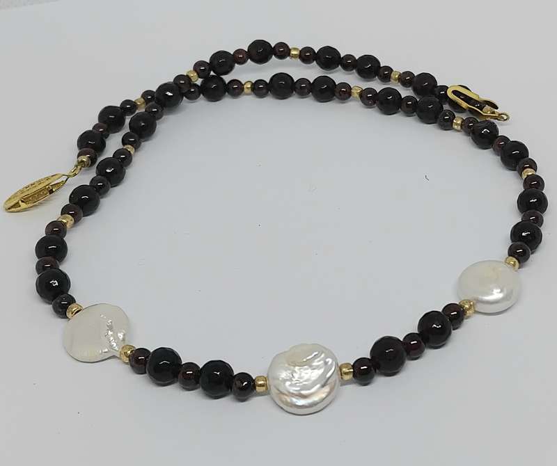 Genuine Garnet and Coin Pearl Necklace - Stunning!