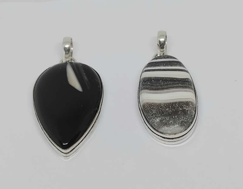 Banded Black Onyx or Zebra Calcite Pendants - FREE CHAIN!