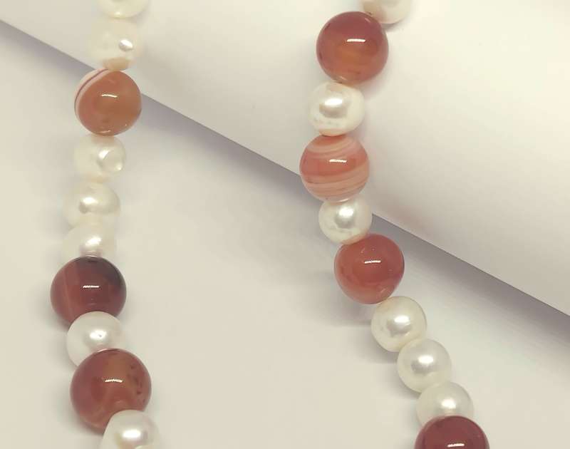 Genuine Pearl and Orange Agate Necklace - Beautiful