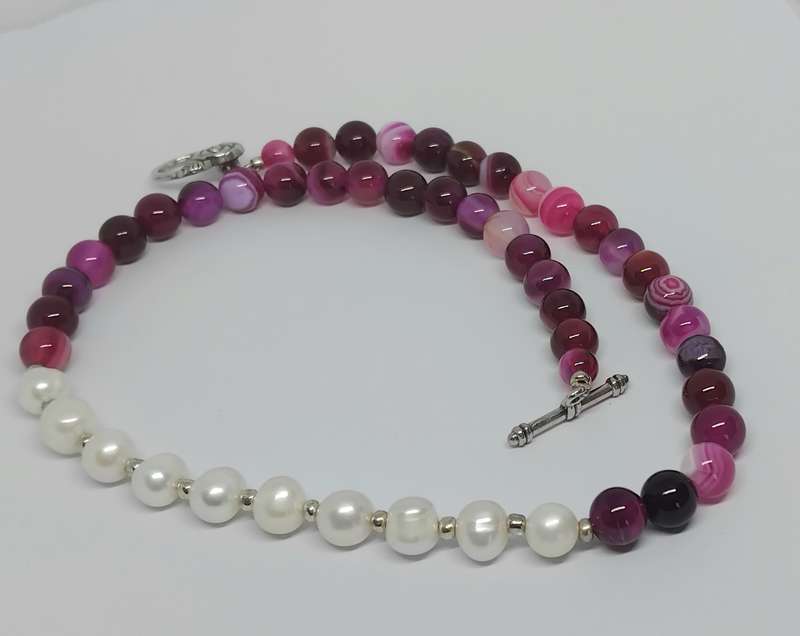 SALE! Genuine Pearl and Pink Agate Necklace - Stunning!