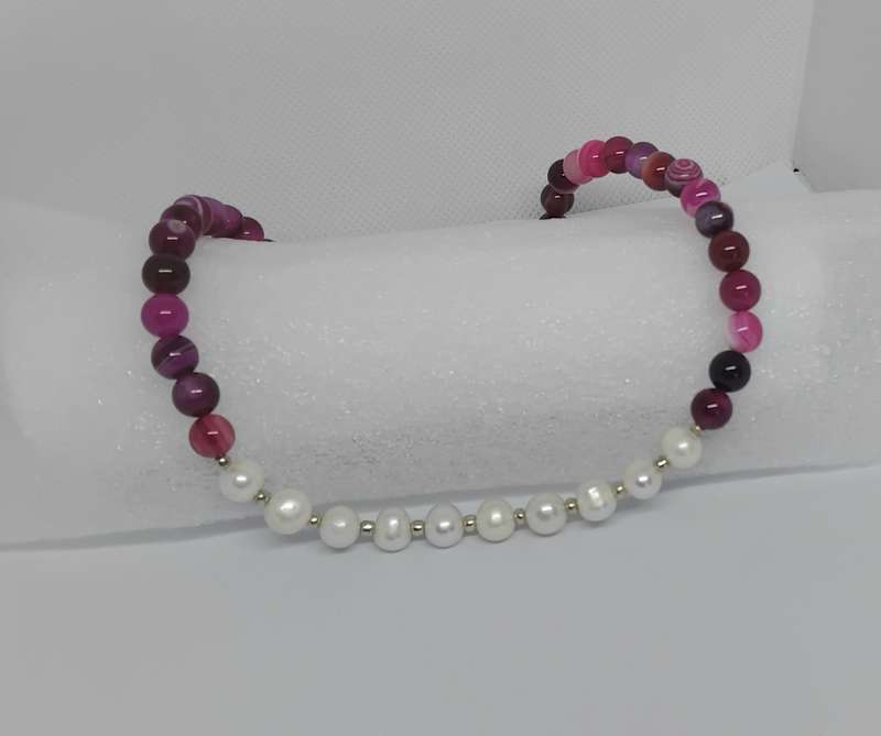 SALE! Genuine Pearl and Pink Agate Necklace - Stunning!