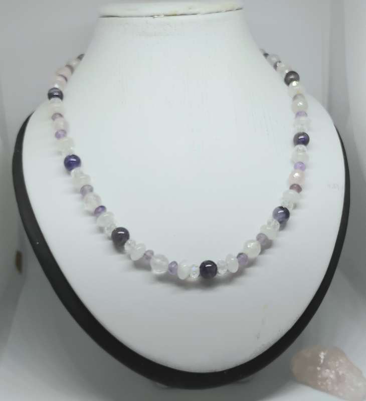 Amethyst, Rose Quartz & Crystal Necklace - Beautiful Quality Stones
