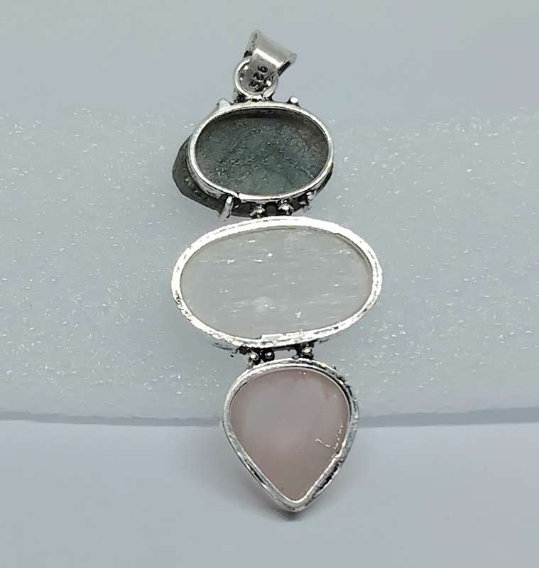 Gorgeous Selenite, Rose Quartz & Labradorite? Stone Pendant - FREE CHAIN!