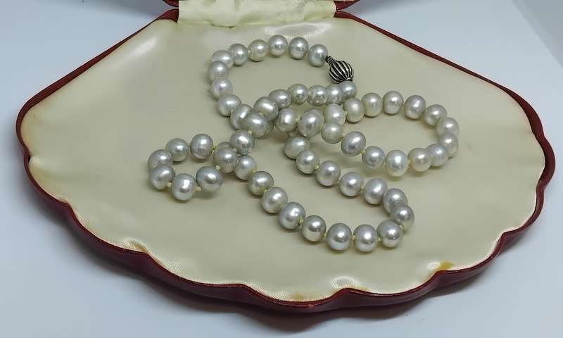 Vintage Cultured Silver Pearl Necklace with Sterling Silver Clasp - Classic and Elegant