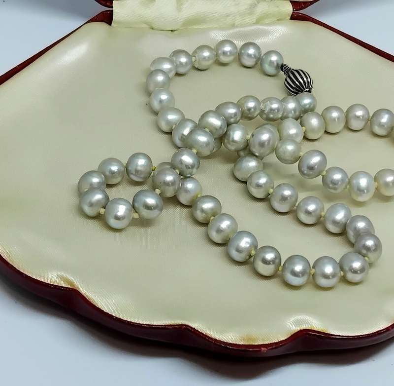 Vintage Cultured Silver Pearl Necklace with Sterling Silver Clasp - Classic and Elegant